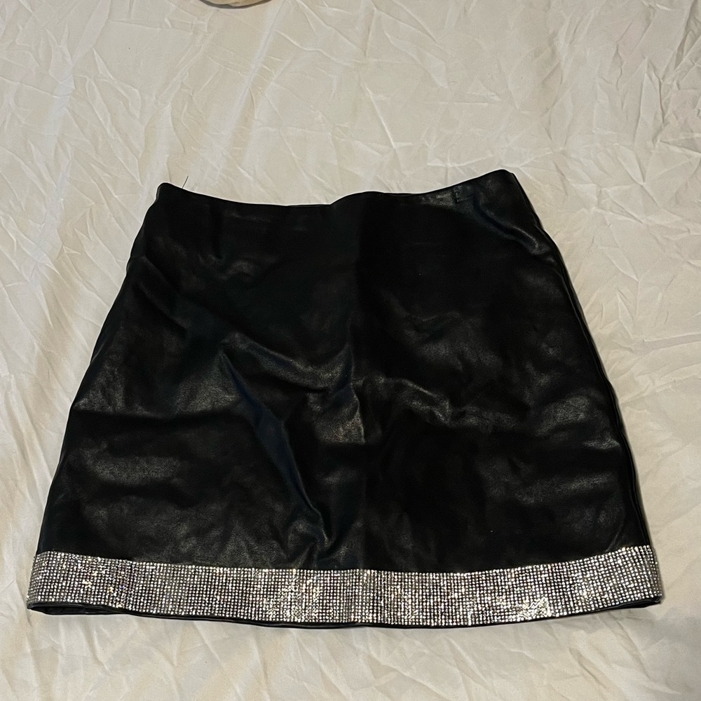 AKIRA rhinestone faux leather mini skirt